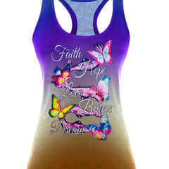Butterfly Print Sleeveless T Shirt Women's Tops