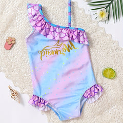 Girls One Shoulder Mermaid Swimwear Frilled Bathing Suit