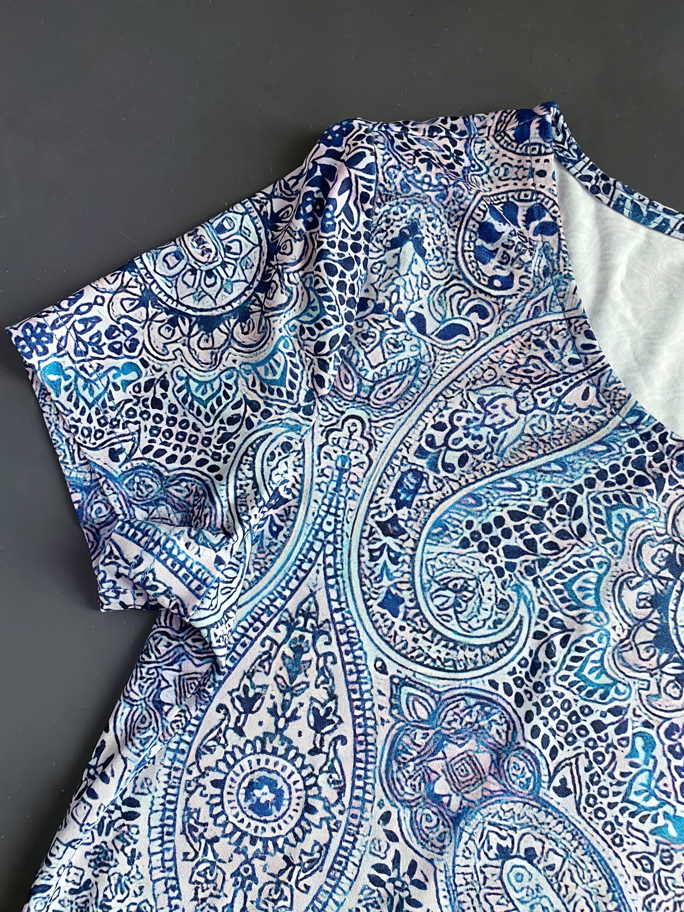 Paisley Print Crew Neck Short Sleeve T-shirt Dress