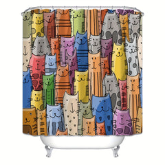 Cartoon Cat Shower Curtain Waterproof Mildew Proof Bathroom Decor