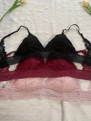 3pcs Lace Wireless Bras Breathable Stretch Intimates Lingerie