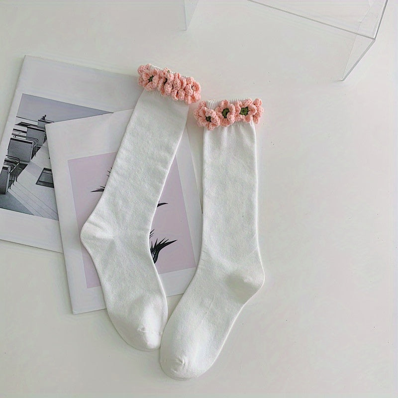 Flower Decor Calf Socks All match Knee High Socks
