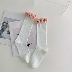 Flower Decor Calf Socks All match Knee High Socks