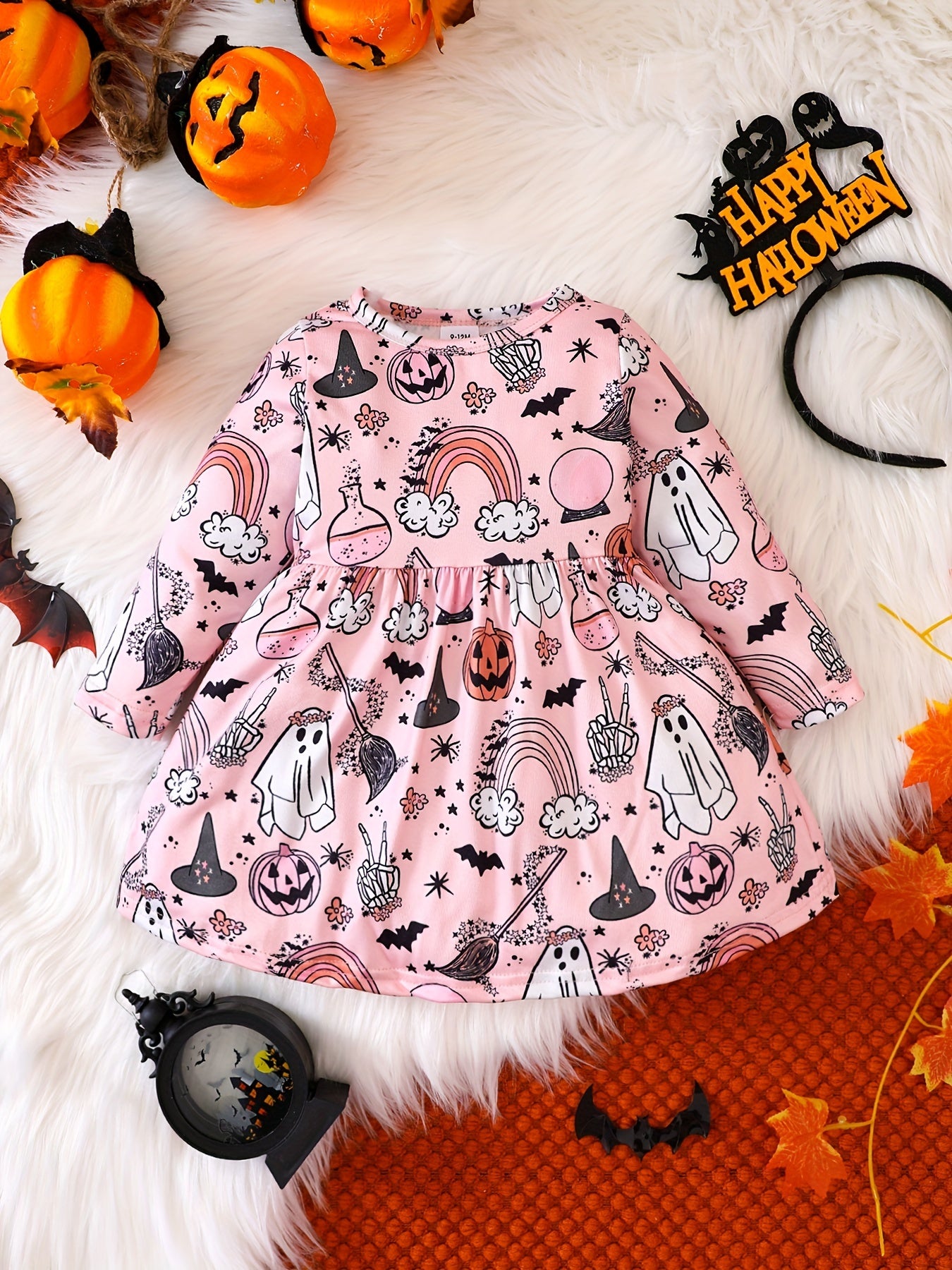 Cartoon Graphic Baby Girls Dress for Halloween & Christmas