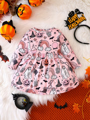 Cartoon Graphic Baby Girls Dress for Halloween & Christmas