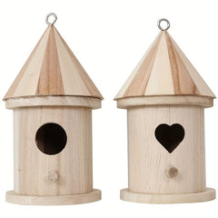 Wooden Aviary Bird Feeder Painted Pendant Heart Circular Pattern