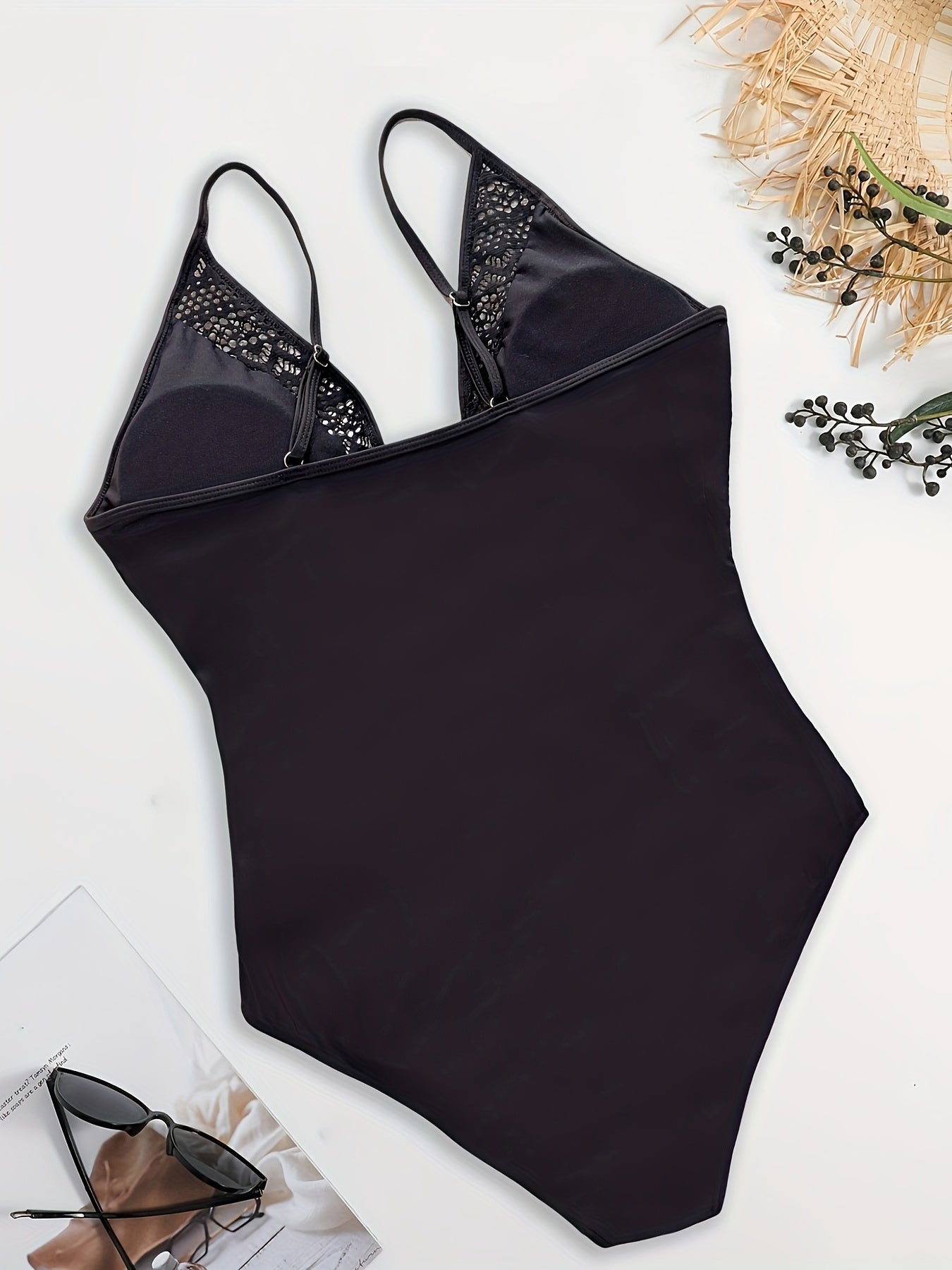 Lace Deep V Neck One Piece Swimsuit