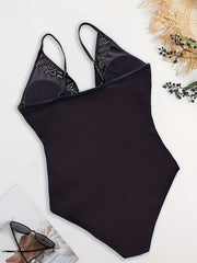 Lace Deep V Neck One Piece Swimsuit