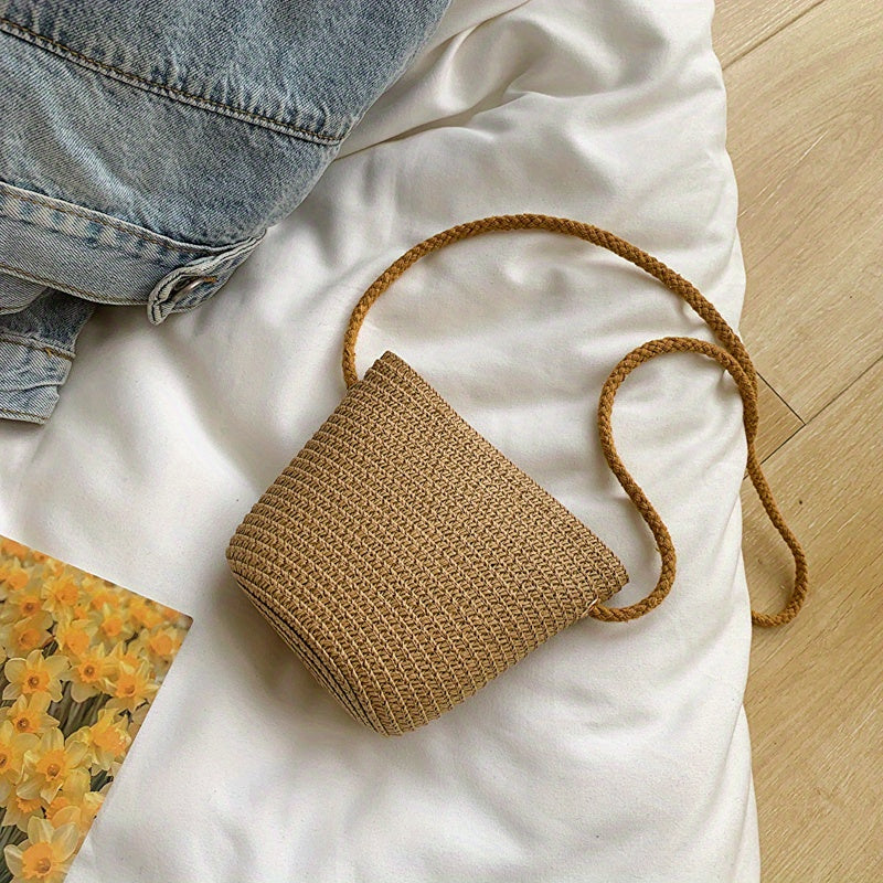 Kids Straw Woven Crossbody Bag Mini Shoulder Purse for Girls