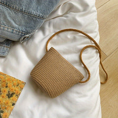 Kids Straw Woven Crossbody Bag Mini Shoulder Purse for Girls