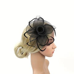 Mesh Flower Headband Faux Feather Head Piece With Clip Duck Billed Clip