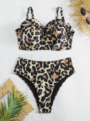 Leopard Print Ruffle Bikini Set Bra & Panty Swimsuit