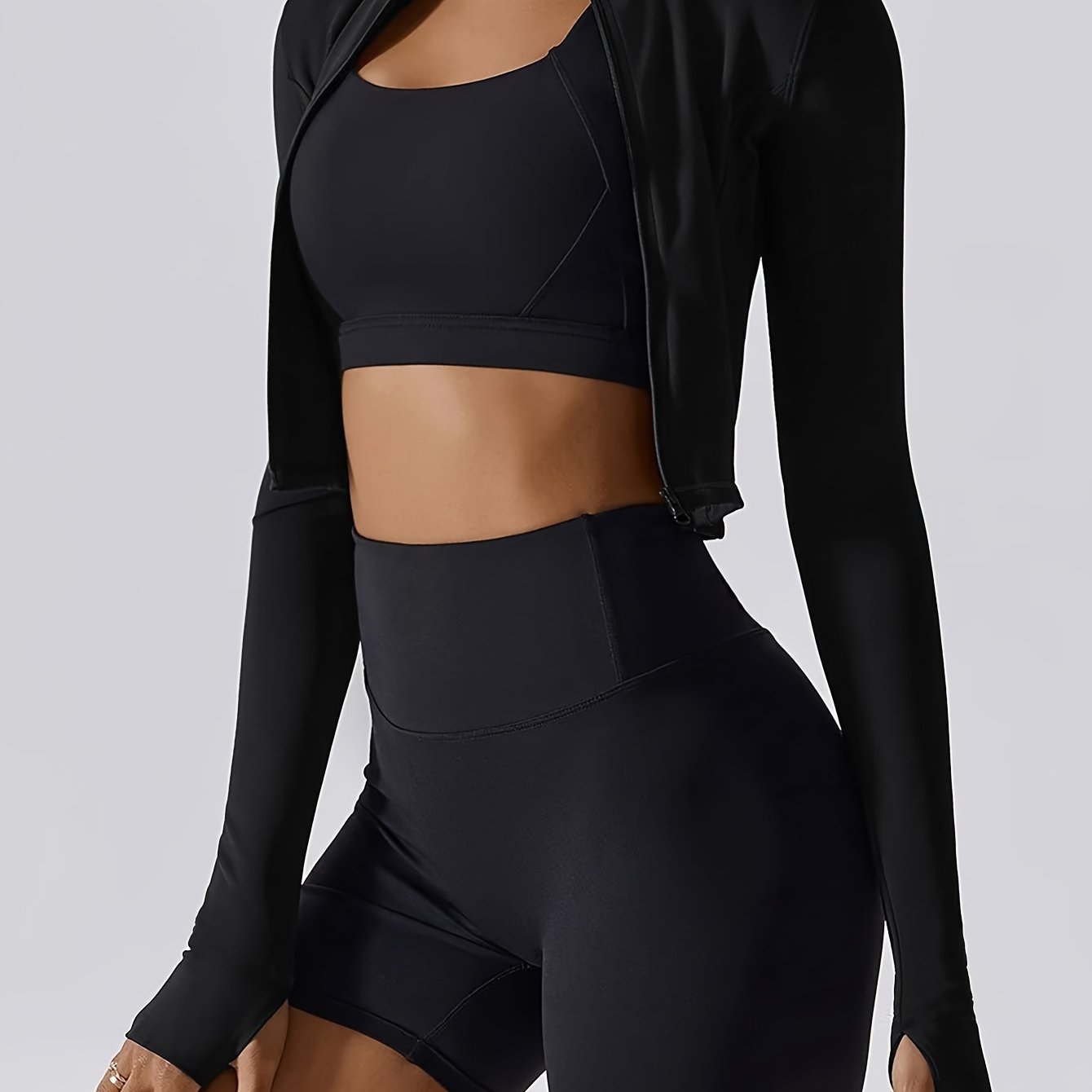 Women's Solid Yoga Jacket with Thumb Holes for Sports