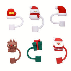 6pcs Christmas Silicone Straw Cap Dustproof Cover Plug