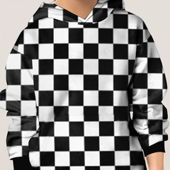Checkerboard Print Kid's Hoodie Pullover Long Sleeve Top