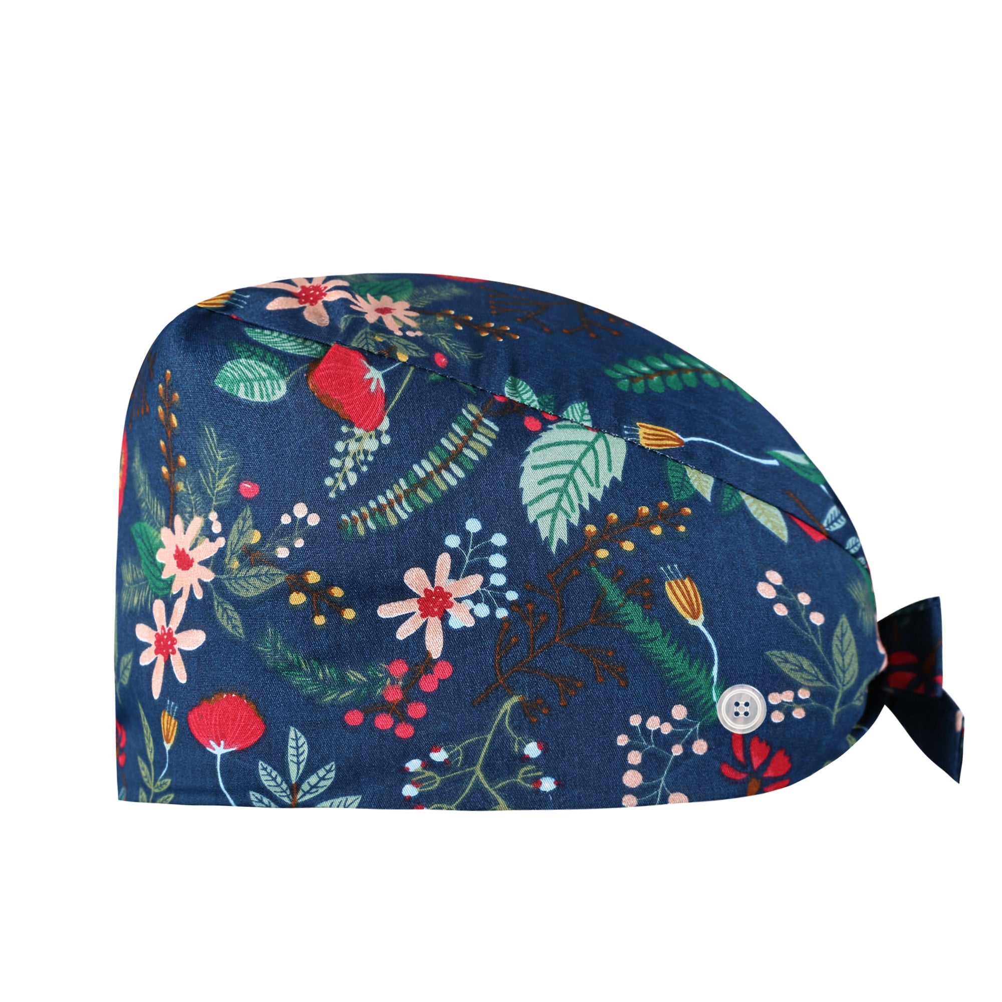 Elastic Nurse Cap With Button & Sweatband Tie Back Scrub Caps Bouffant Hats