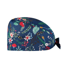 Elastic Nurse Cap With Button & Sweatband Tie Back Scrub Caps Bouffant Hats