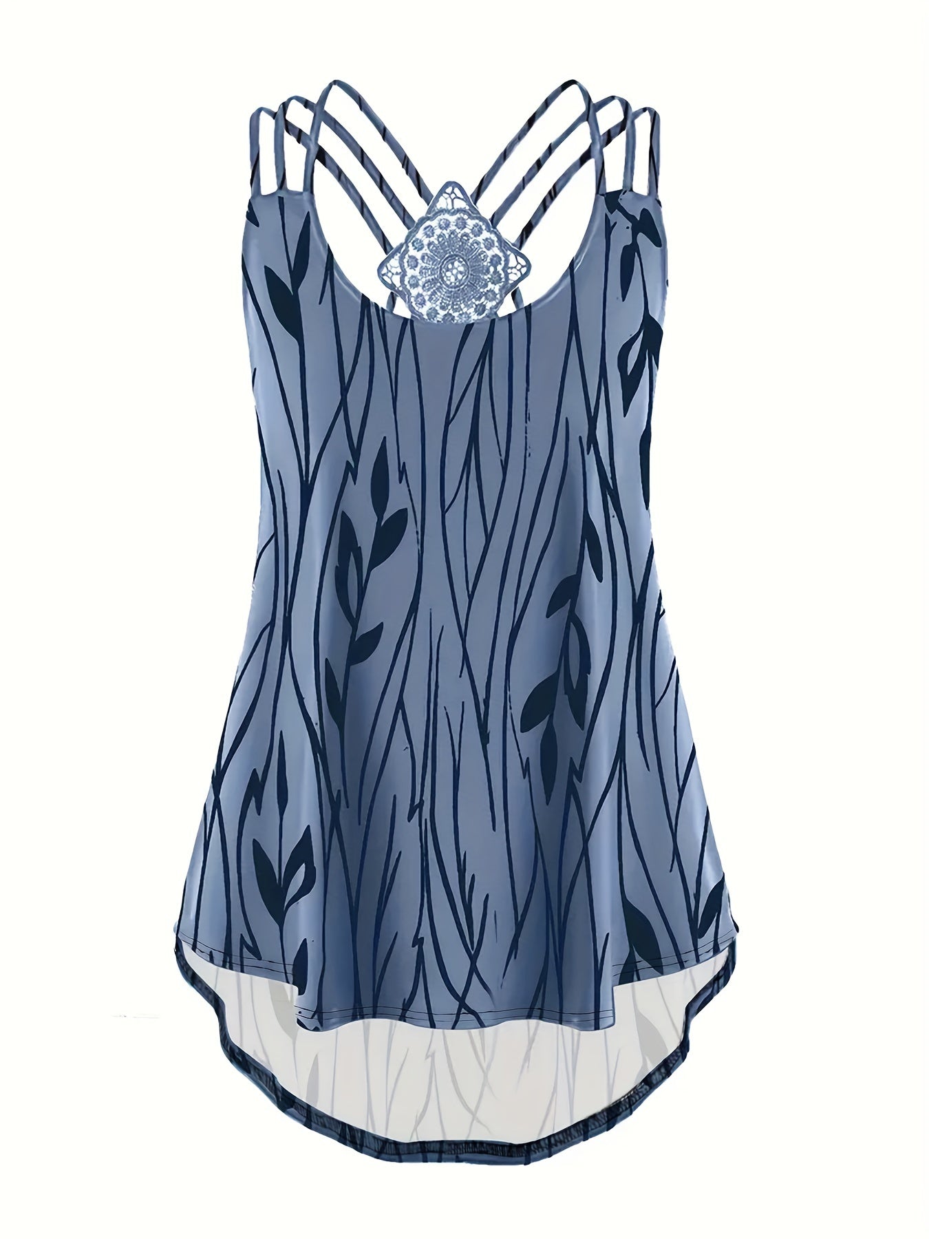 Leaf Print Lace Suspender Vest Top Sleeveless Tank Top