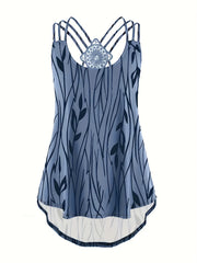 Leaf Print Lace Suspender Vest Top Sleeveless Tank Top