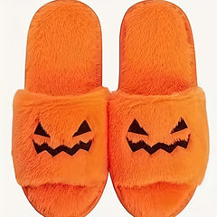 Women's Pumpkin Grimace Pattern Slippers Halloween Indoor Shoes