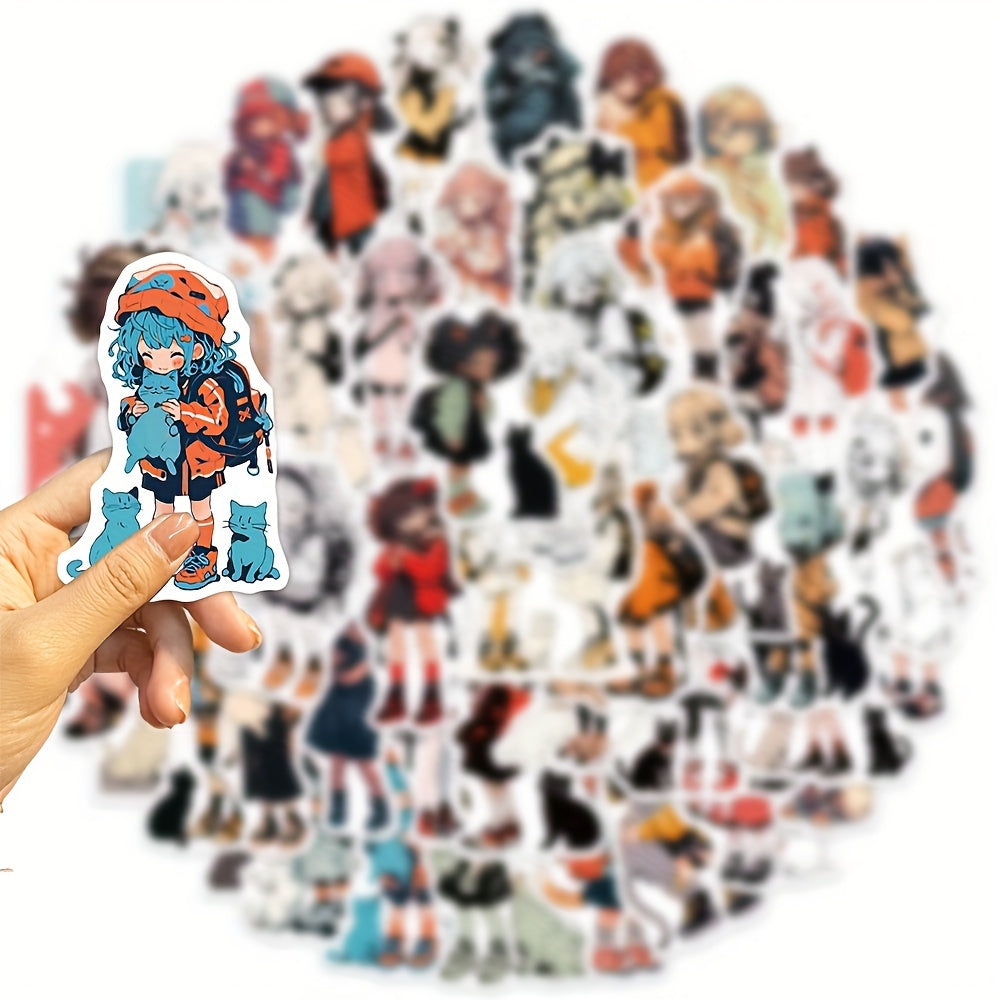 50pcs Beauty And Cat Series Graffiti Stickers Waterproof DIY Sticker Pack