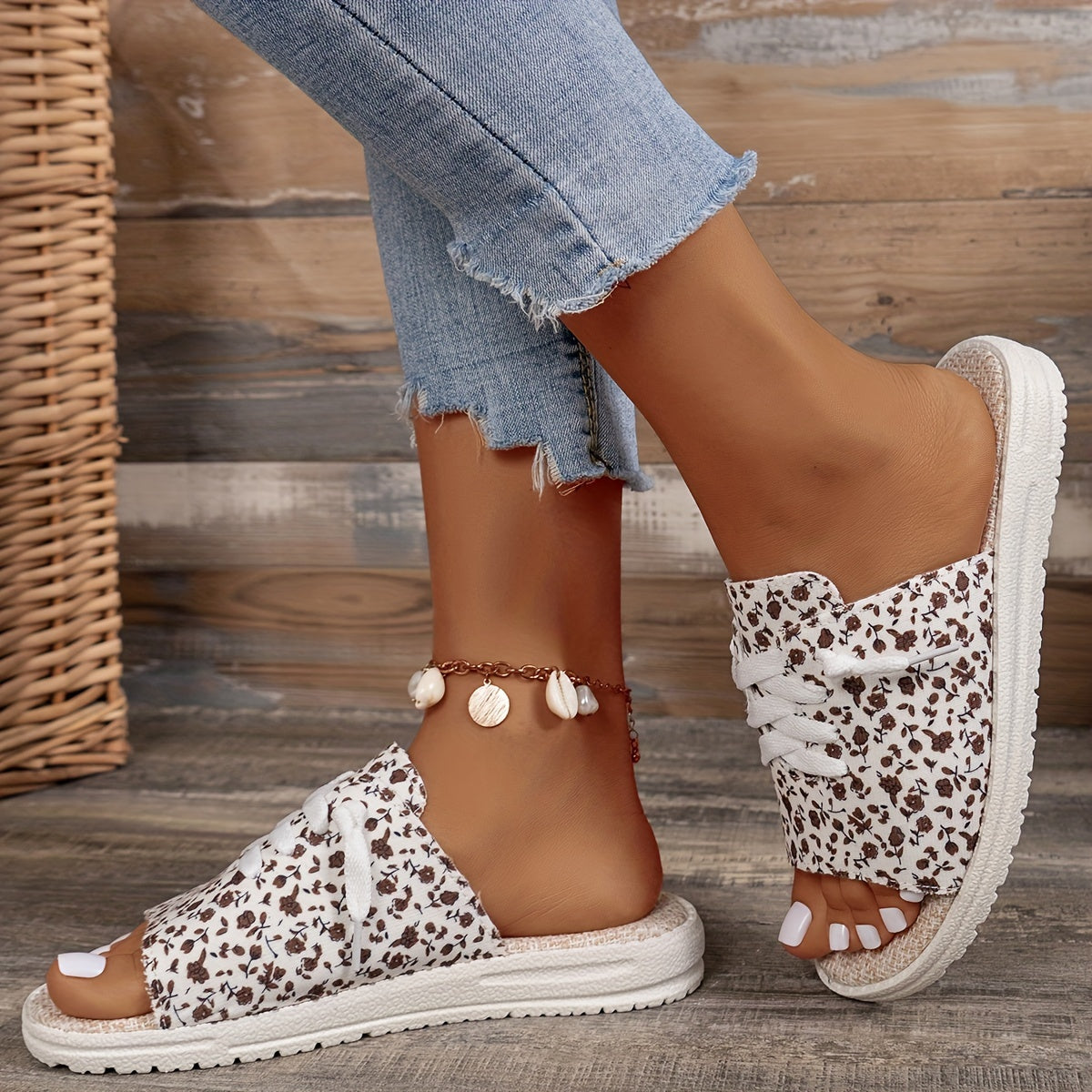 Floral Pattern Flat Sandals Women's Comfortable Slip-on Summer Shoes