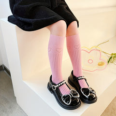 Girls Heart Pattern Knee High Stockings Straight Socks