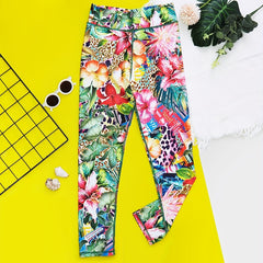 Toddler Girls Tropical Flowers Leopard Leggings Elastic High Waist