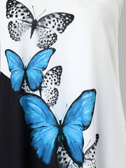 Colorblock Butterfly Print Tank Dress With Pockets