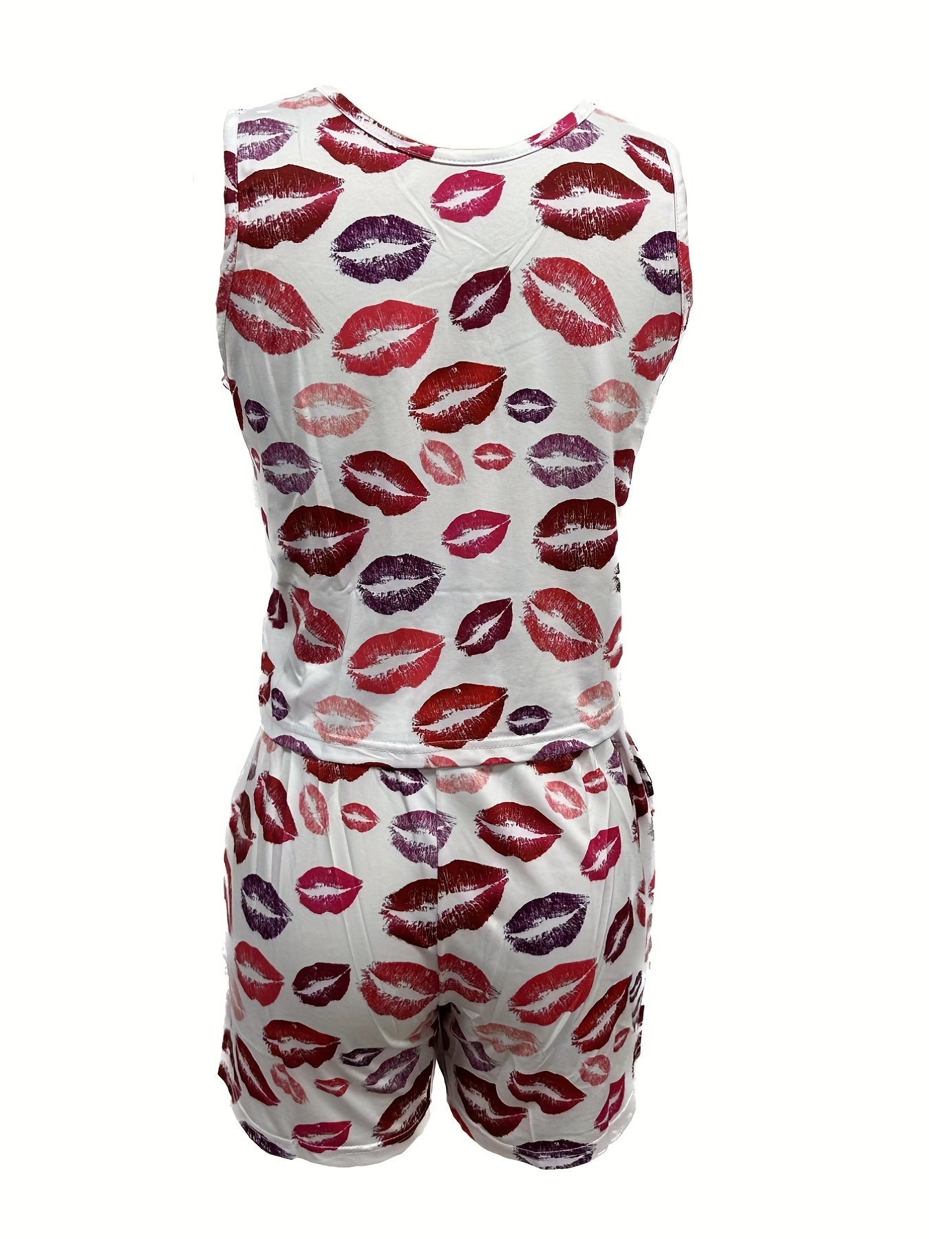Lips Print Casual Two piece Set Tank Top & Shorts Outfits Women
