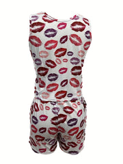 Lips Print Casual Two piece Set Tank Top & Shorts Outfits Women