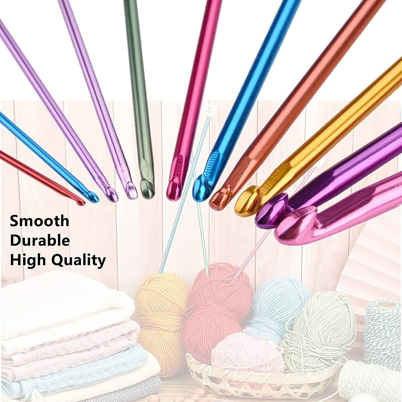 11pcs Aluminum Crochet Hooks Set Multicolor Tunisian Metal Crochet Kits
