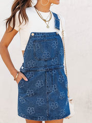 Floral Casual Denim Dress with Patch Pockets