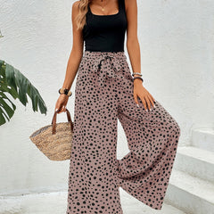 Dalmatian Print Splicing Jumpsuit Sleeveless Wide Leg Jumpsuit