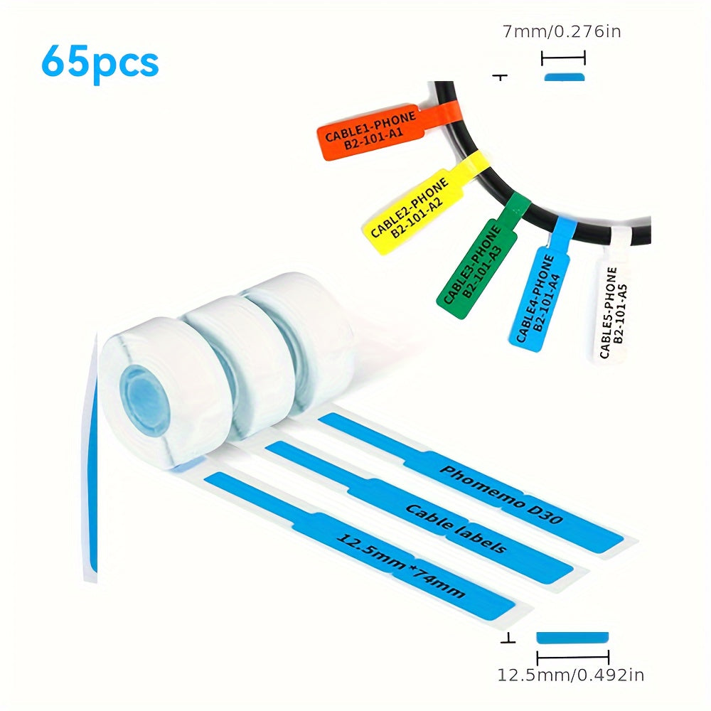 Colorful Waterproof Cable Labels 12.5mm X 74mm - 65 Labels