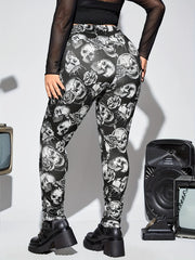 Floral Skull Print High Waist Sports Leggings