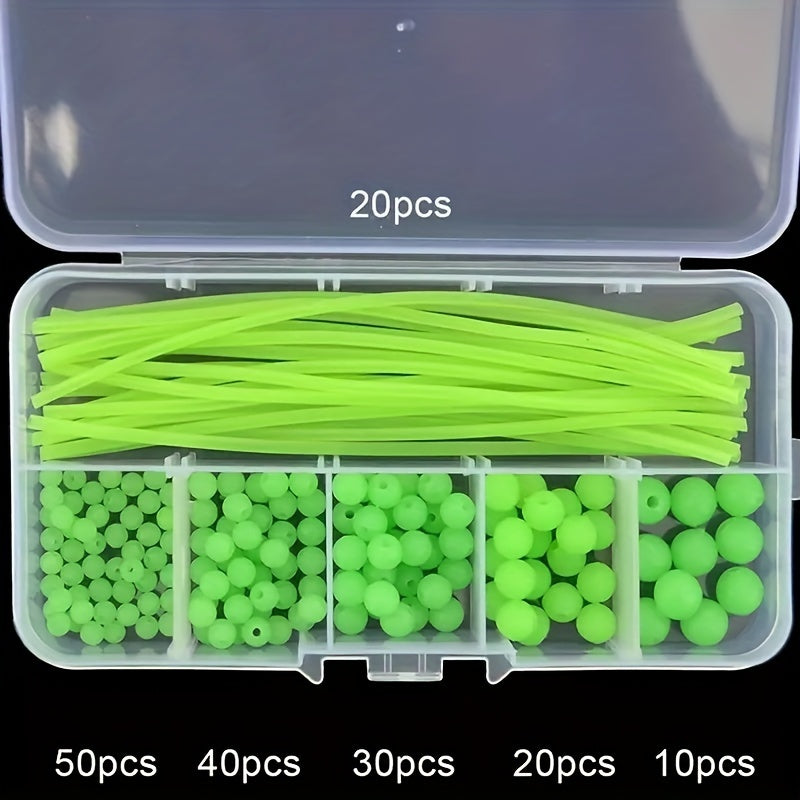 170pcs Glow in the Dark Fishing Beads Set Soft Rubber Rig Accessories