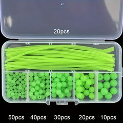 170pcs Glow in the Dark Fishing Beads Set Soft Rubber Rig Accessories