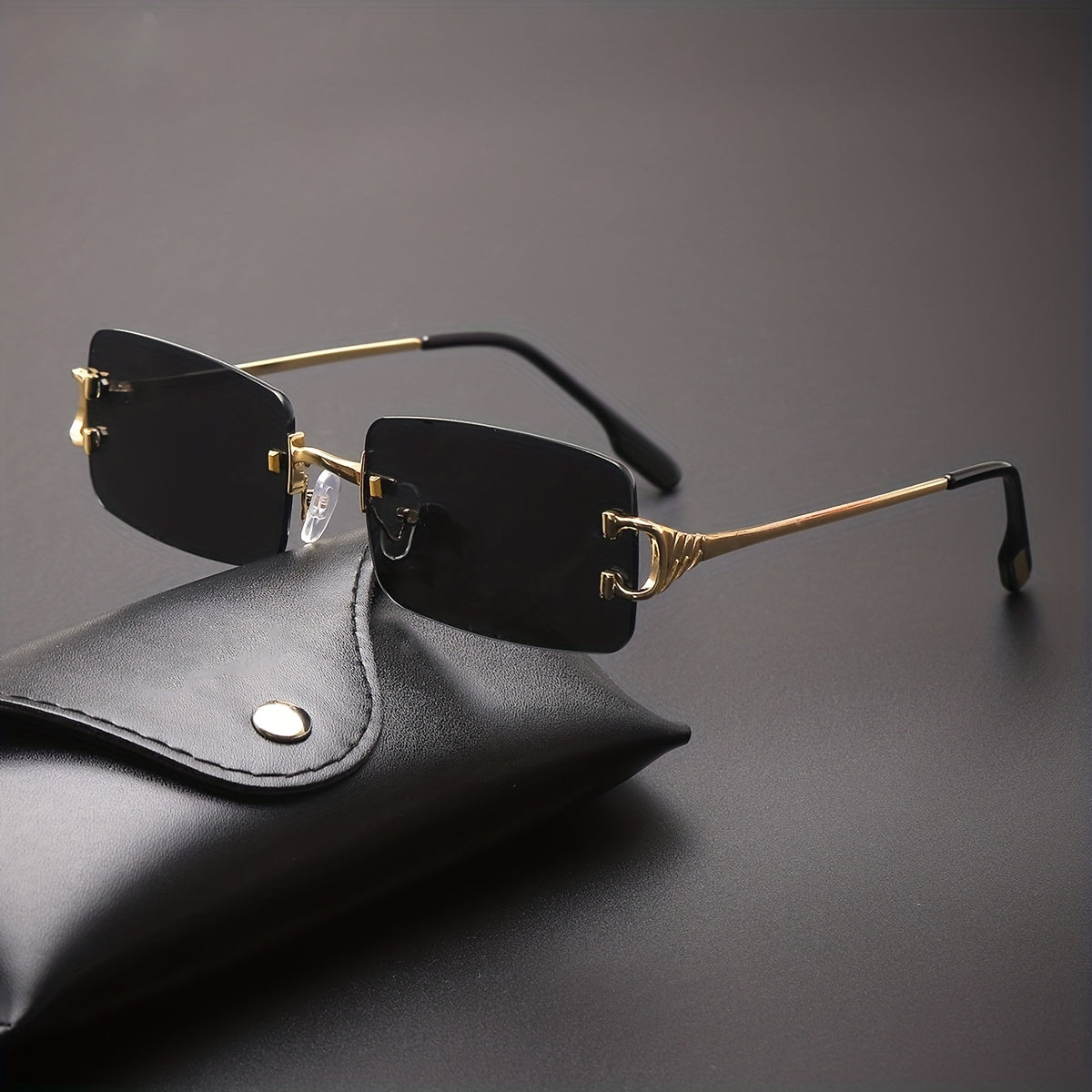 Rectangle Rimless Sunglasses Women Ladies Frameless Square Sun Glasses