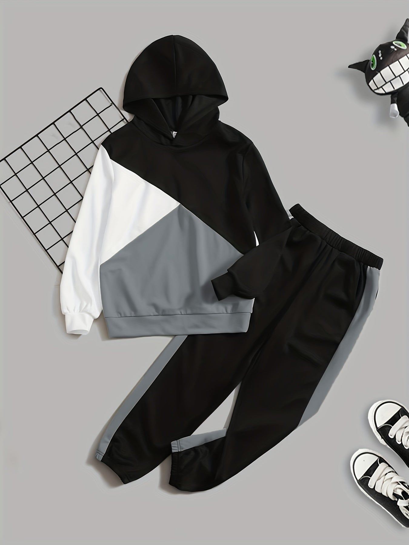 Boys 2pcs Hoodie Top & Sports Trousers Set for Spring/Autumn
