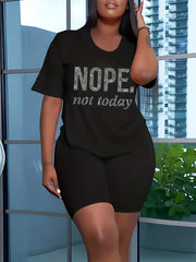 Rhinestone Letter Two piece Set Short Sleeve T shirt & Shorts Outfits