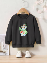 Christmas Snowman Print Girls Pullover Sweatshirt Long Sleeve Crew Neck Tops