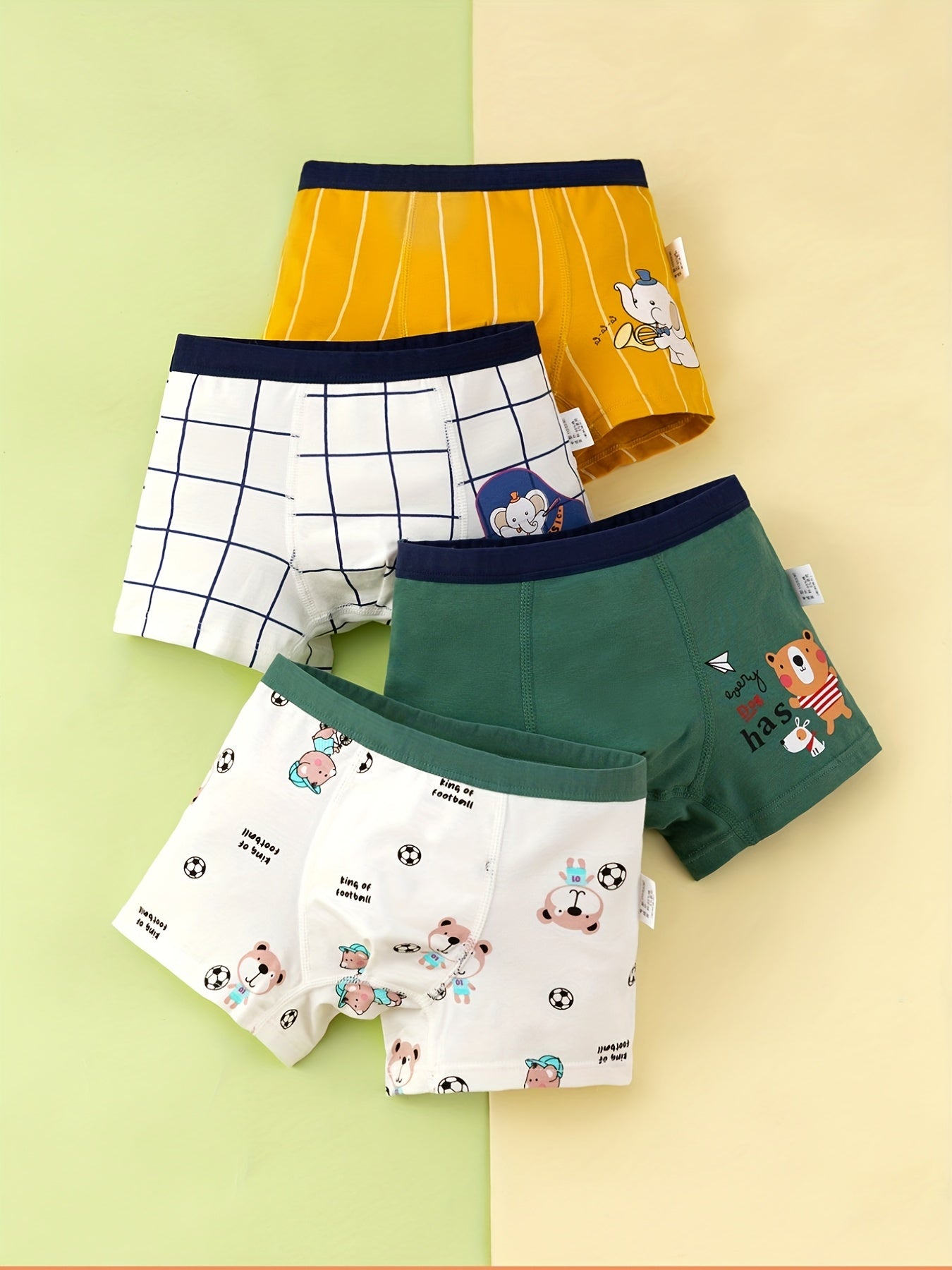 4pcs Boys Cartoon Elephant Bear Boxer Briefs Soft Comfortable Underwear