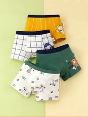 4pcs Boys Cartoon Elephant Bear Boxer Briefs Soft Comfortable Underwear