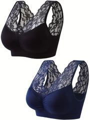 2 Pack Plus Size Sports Bra V Neck High Stretch