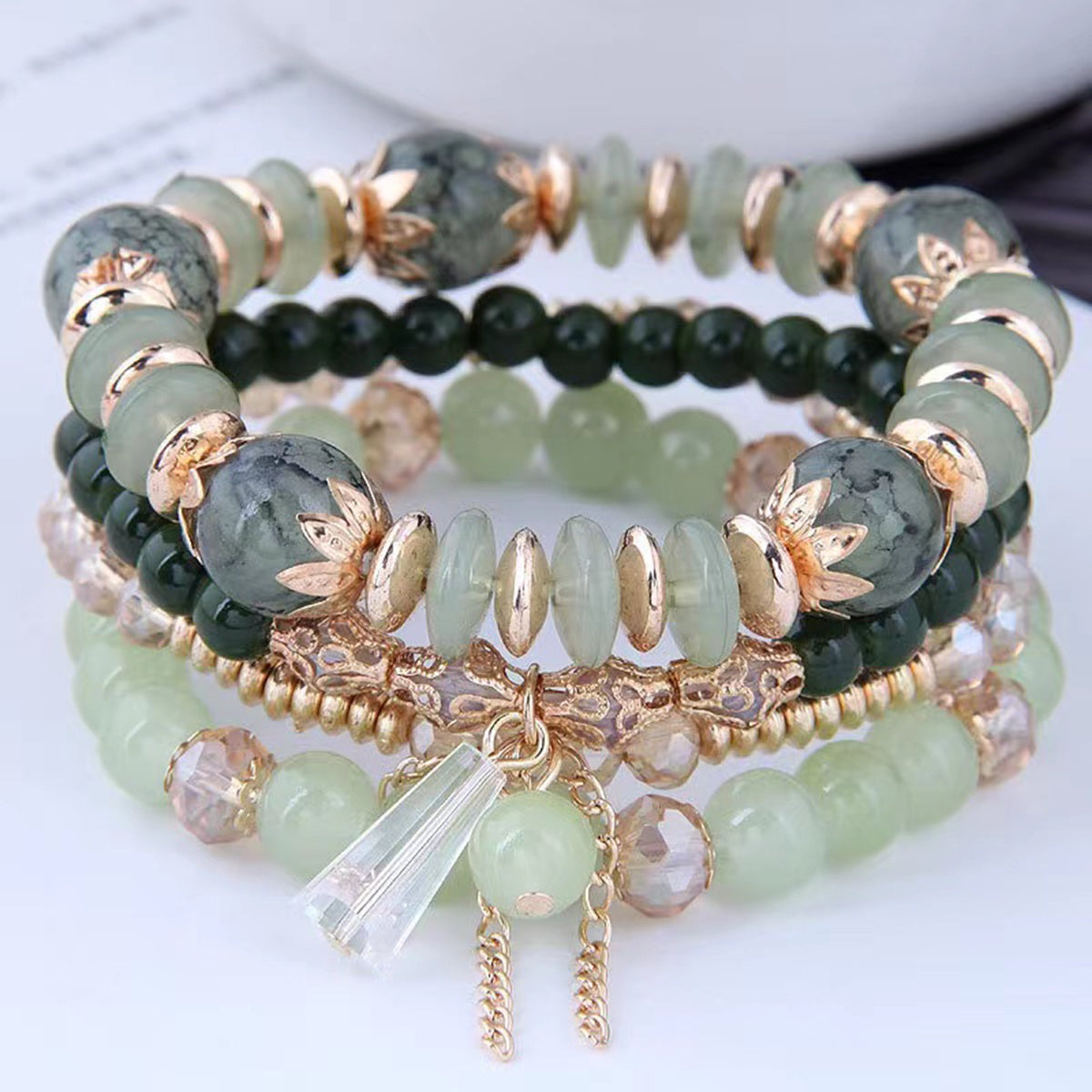 Bohemian Beaded Bracelet Kit Multilayer Stretch Bangle Hand Jewelry 4 Pcs