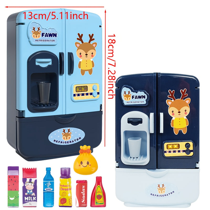 Kids Pretend Play Refrigerator Cabinet Toy Double Door Educational Fridge