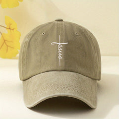 Faith Cross Print Baseball Cap Distressed Dad Hat Lightweight