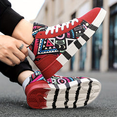 Men's Graffiti Canvas Skate Shoes Casual Breathable Lace Up