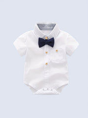 Baby Boys Gentleman Shirt Set With Bow Tie & Suspender Shorts